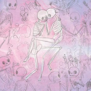 Trans community pride watercolor print, 8x10 and 5x7 print, skeleton art, nonbinary wall art, trans art bathroom, transgender art, support