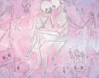 Trans community pride watercolor print, 8x10 and 5x7 print, skeleton art, nonbinary wall art, trans art bathroom, transgender art, support