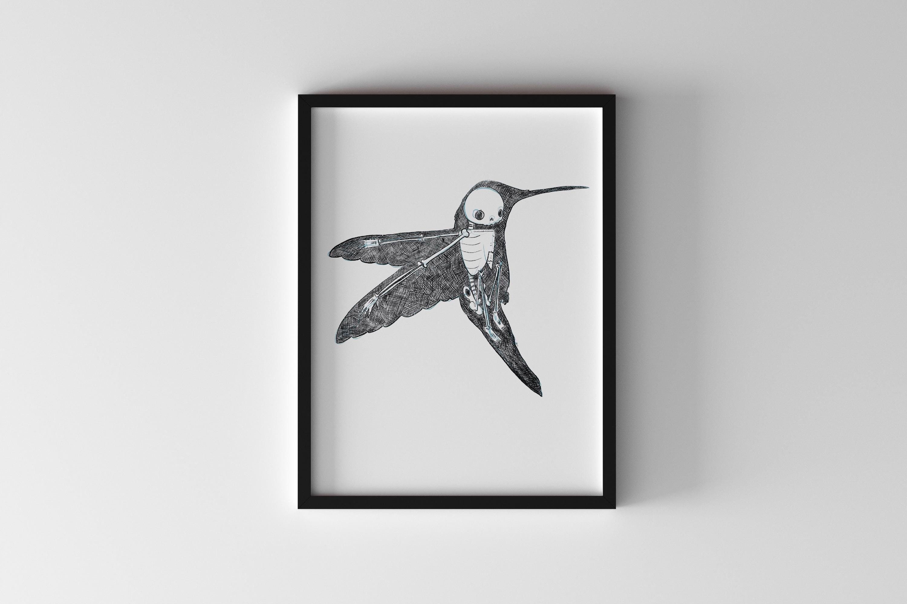Hummingbird Skeleton Wall Art Print, 8x10 and 5x7 Prints, Nature