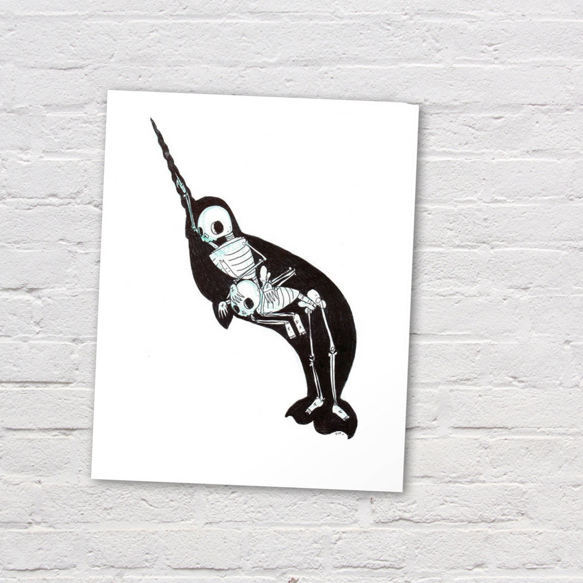 Hand Drawn Narwhal Skeleton Print 8x10 and 5x7 Prints - Etsy Australia