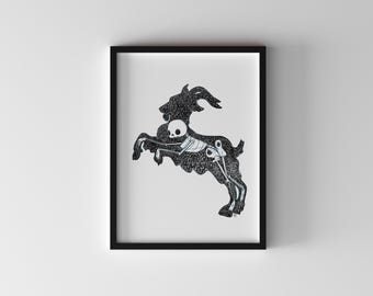 Goat skeleton print, 8x10 and 5x7 prints, nature-themed art for animal lovers, digital print, gifts for Aries