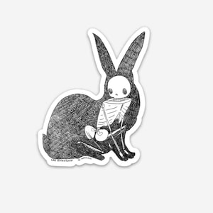 Rabbit skeleton sticker, water bottle sticker, laptop sticker, waterproof vinyl sticker w/ hare with a human skeleton inside, skeleton bunny