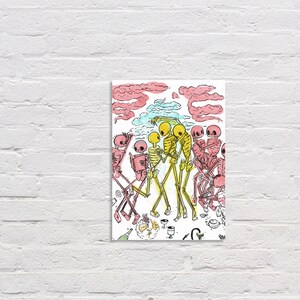 Polyamorous skeletons art print, thruple at a play party, polyamory art or queer art great throuple gift or triad gift image 3