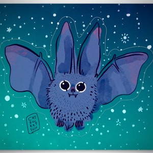 Cute bat water bottle sticker, laptop sticker, waterproof vinyl sticker of a flying little brown bat