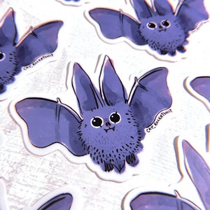 Cute furry bat sticker – adorable hand-drawn vinyl decal for laptop, water bottle, journal – weatherproof and durable art by Cat Rocketship