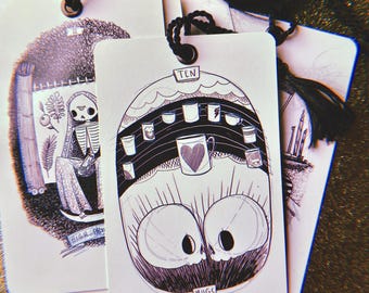 Skeleton Tarot Bookmarks of the major and minor arcana, gift for witches, intuitive,