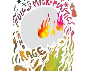 Microplastics and rage - 2.5" skull sticker for climate change, funny sticker for ecorage, eco anxiety, environmentalists, climate crisis