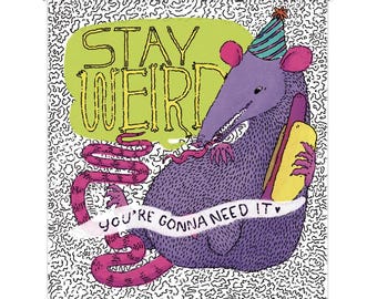 Pegatina de vinilo Stay Weird Possum, para perrito caliente, botella de agua o portátil impermeable
