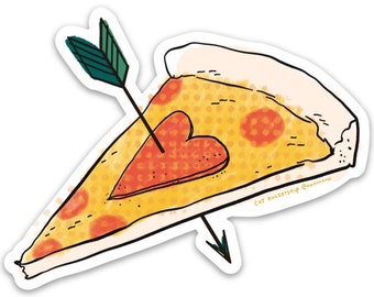 Pegatina de vinilo de pizza, pegatina para botella de agua, pegatina para portátil, pegatina de vinilo impermeable de una pizza con pepperoni en forma de corazón