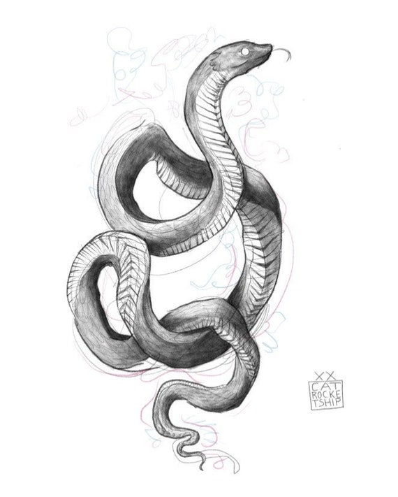 Instant Download Snake Spirit Print Pencil Drawing of a Ghost