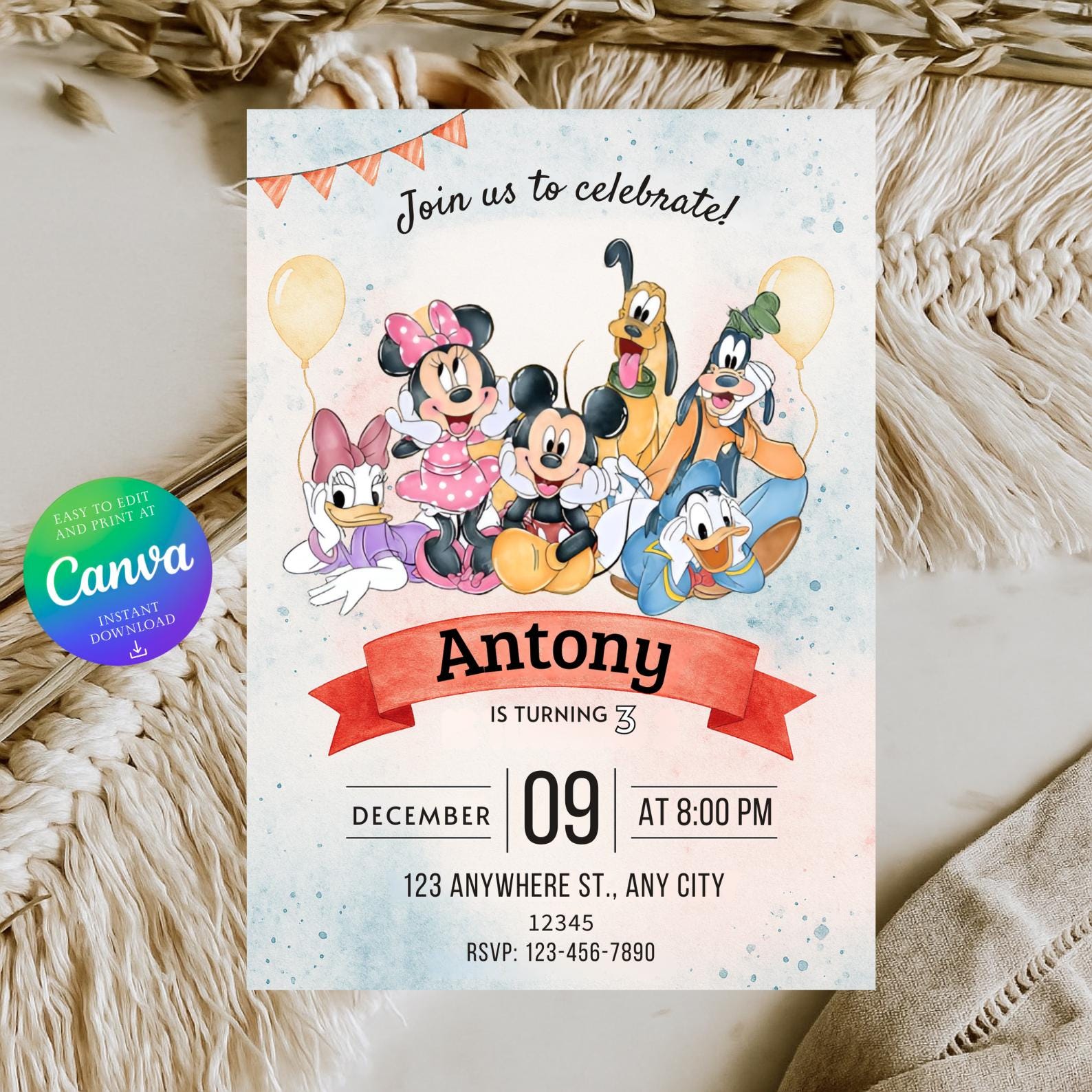 Mickey Mouse Birthday Invitation | Editable Canva Template | Kids ...
