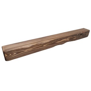 May include: A rectangular wooden beam, stained a dark brown, showcasing prominent wood grain patterns. The beam features a gently curved edge, suitable for decorative or structural applications. The wood appears solid and well-finished, likely in cm.