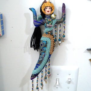 Ooak Goddess Protector of Birds handmade beaded cloth art doll 12 inches