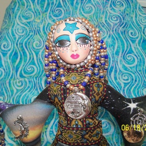 Sale OOAK Celestial Goddess Farrah Love You To The Moon and Back handmade beaded cloth art doll 11 1/2 inches image 5