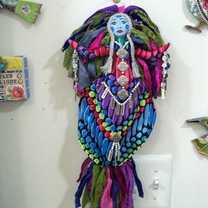 OOAK Goddess of FAITH and HOPE handmade beaded spirit cloth art doll 16 inches total length