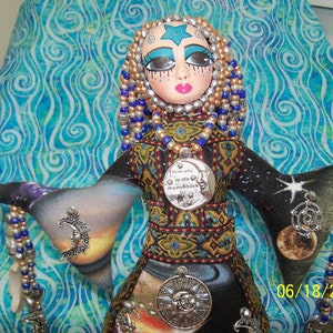 Sale OOAK Celestial Goddess Farrah Love You To The Moon and Back handmade beaded cloth art doll 11 1/2 inches image 3