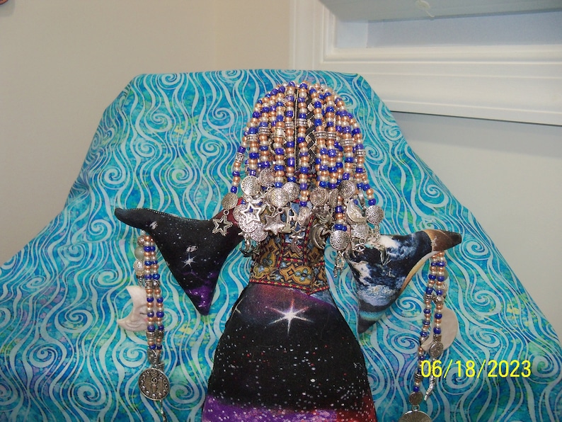 Sale OOAK Celestial Goddess Farrah Love You To The Moon and Back handmade beaded cloth art doll 11 1/2 inches image 7