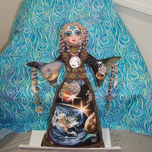 Sale OOAK Celestial Goddess Farrah Love You To The Moon and Back handmade beaded cloth art doll 11 1/2 inches image 1