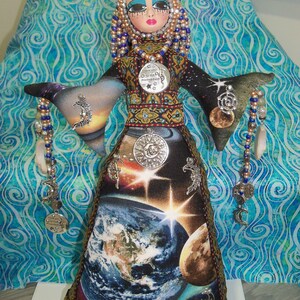 Sale OOAK Celestial Goddess Farrah Love You To The Moon and Back handmade beaded cloth art doll 11 1/2 inches image 2
