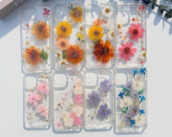 Fleur pressée à la main pour iPhone 15 14 13 12 11 Pro Max Case iPhone XR X XS Max iPhone 7 8 14 15 Plus Phone Cover Pressed Flower Case cadeau