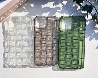 Funda de iPhone transparente con textura de tejido verde para iPhone 15 14 13 12 11 Pro Max Funda iPhone 13 12 mini iPhone XS Max iPhone 7 8 14 15Plus Funda