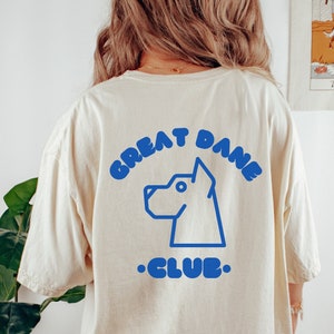 Camiseta do Great Dane Club estilo vintage - Camiseta retrô para cachorro - Presente para entusiastas do Dogue Alemão, camiseta unissex tingida com estampa de bebê peludo