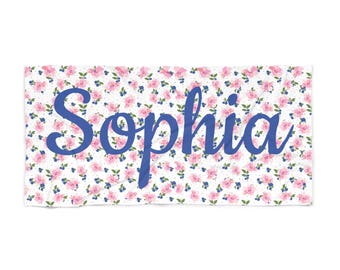 Personalized Cute Berry Flower Beach Towel - Customizable, Pretty Floral Design, Summer Vacation Accessory, Travel Beach Towel Pool Towel