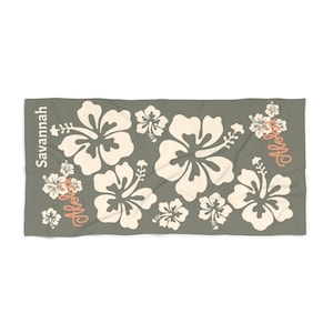 Personalized Aloha Beach Towel - Custom Name, Gift for Beach Lover, Tropical Vacation Essential, Summer Pool Towel, Hawaiian Design image 2