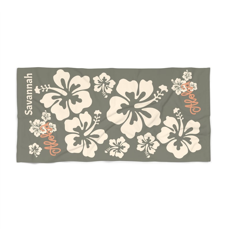 Personalized Aloha Beach Towel - Custom Name, Gift for Beach Lover, Tropical Vacation Essential, Summer Pool Towel, Hawaiian Design image 2
