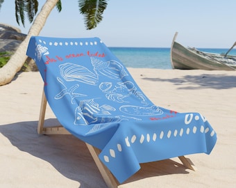 Personalized Seashell Beach Towel, Custom Initials, Monogrammed Towel, Summer Vacation Essential, Beach Gear, Poolside Accessory, Gift for