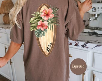 Comfort Colors Hawaii Surfboard Aloha Graphic T-shirt, Beach Vacation Tee, Ocean Lover Shirt, Summer Vibes Top, Unisex Clothing Gift