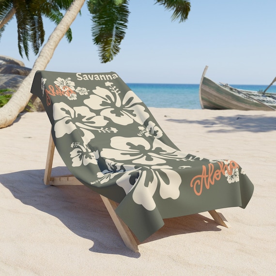 Personalized Aloha Beach Towel - Custom Name, Gift for Beach Lover, Tropical Vacation Essential, Summer Pool Towel, Hawaiian Design