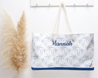 Custom Beach Bag Personalized Beach Bag Monogram Palm Tree Weekender Summer Bag Travel Tropical Vacation Overnight Bag Birthday Gift for Mom