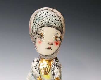 ORIGINAL One Of A Kind  Hand Built Collectable  "Two Faced" Ceramic Figure "Janus"