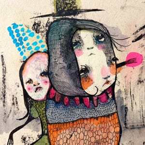 ORIGINAL & INK Mono Print, and Watercolor Illustration  &quot;I Caught The Moon For You&quot;
