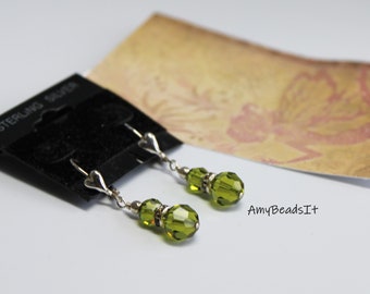 Sterling Silver Olivine SWAROVKSI CRYSTAL Heart Lever back Earrings