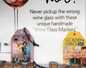 THE GOLDEN GIRLS Cork Wine Glass Charm markers, Set of 7 or 4 Charms (Girls Night Out)