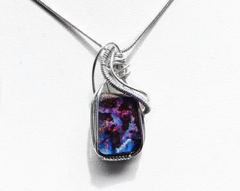 Elegant Boulder Opal Sterling silver wire wrapped, opal handcrafted pendant, solid Australian opal