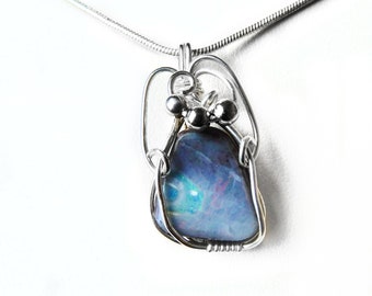 Lovely Boulder opal pendant, sterling silver wire wrapped pendant, Australian opal gift