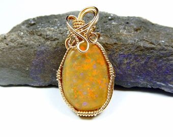 Stunning Honey Matrix Opal pendant, 7.27 ct Andamooka Opal, 14k gold fill wire wrapped unique pendant