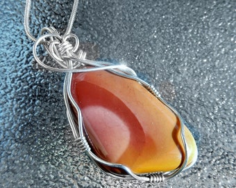 Large Mookaite pendant, Sterling silver wire wrapped pendant necklace, large gemstone gift