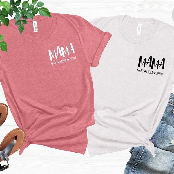 Custom Kids Name Mom Pocket Shirt, Custom Mama Minimalist Shirt, Mothers Day Shirt, Personalized Mom Shirt, Mama With Children Names Tee