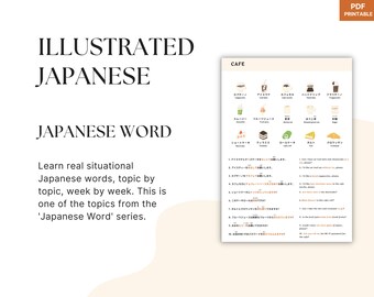 Cafe Japanese, Japanese words, Japanese phrases, basic Japanese, Japanese learning worksheet, Japanese study sheet, Japanese speaking, PDF