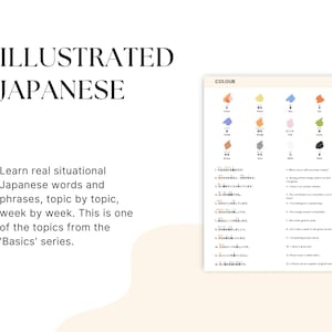 Colour Japanese, Japanese words, Japanese phrases, basic Japanese, Japanese learning worksheet, Japanese study sheet, Japanese speaking, PDF