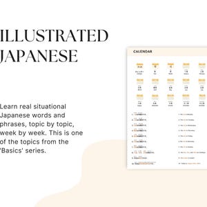 Calendar Japanese, Japanese words, Japanese phrases, basic Japanese, Japanese learning worksheet, Japanese study sheet, Japanese speaking
