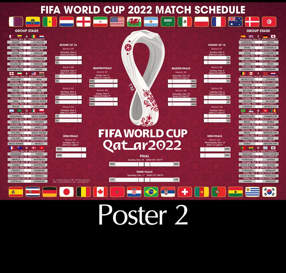 2022 World Cup Calendar Poster Large Size 2022 Soccer World Etsy UK