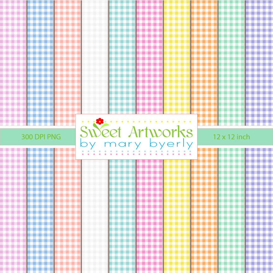 Pastel Gingham Paper Pack – Rainbow Scrapbook Paper (digital Download ...