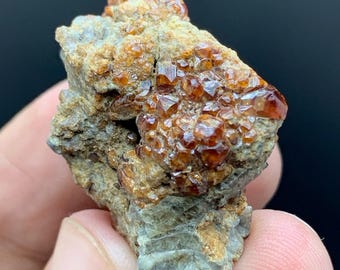 Natural Hessonite Garnet Crystals on Matrix, Skardu Mine, Raw Mineral (23 Grams)