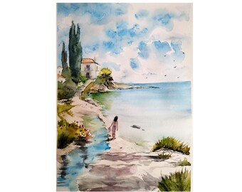 Aquarelle "Ma Plage" Oeuvre originale