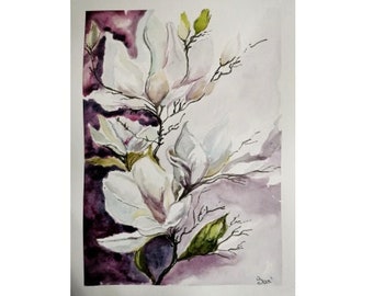 Aquarelle "Magnolias" Oeuvre originale